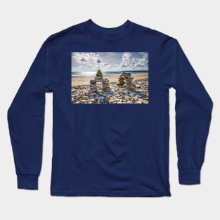 Rock Cairns On Amroth Beach, Wales Long Sleeve T-Shirt